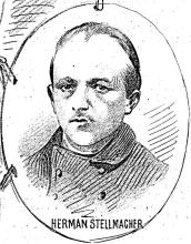 Hermann Stellmacher. Zeichnung in »Morgen-Post« (Wien) vom 6. April 1884