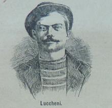 Luigi Lucheni, Zeichnung in: Freiheit. Internationales Organ der Communistischen Anarchisten deutscher Sprache (New York), 20. Jg., Nr. 46 (16. November 1898), S. 3